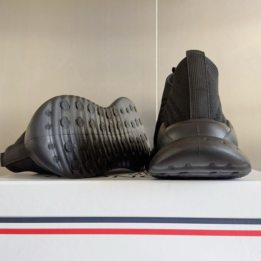 Moncler slip-on sneakers, outsole and heel tread detail on the rubber sole