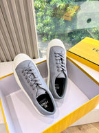 Fendi ladies lace-up sneakers, gray fabric upper with white midsole detail