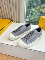 Fendi ladies lace-up sneakers, gray and white colorway with smooth toe cap