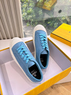 Fendi ladies low-top sneakers, light blue suede, turquoise lace-up with white sole