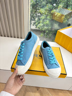 Fendi ladies low-top sneakers, light blue suede with turquoise laces and white sole