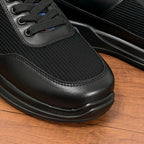 Black Prada unisex sneakers, toe and sole detail with lace-up and textured side panel