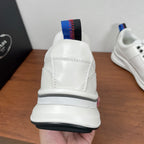 Prada unisex sneaker heel, white upper with blue-red collar stripe
