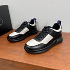 Prada unisex sneakers with black and white leather upper, black laces, chunky sole