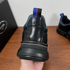 Prada unisex sneaker heel with cushioned collar and blue-red knit pull tab