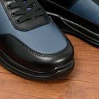 Prada unisex sneaker toe and laces in black and blue leather, thick rubber sole