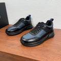 Prada unisex sneakers in black and blue leather with lace-up front