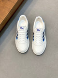 White sneaker with blue check panel and matching blue heel tab, Burberry