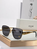 Celine sunglasses with gold-tone frame and black tinted lenses, rounded square silhouette