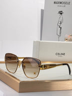Celine sunglasses with gold-tone frame and brown tinted lenses, square-rounded shape