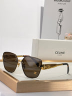 Celine sunglasses with gold-tone frame and dark brown tinted lenses, rounded square shape