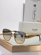 Celine sunglasses with gold-tone frame and smoke gray tinted lenses, rounded-square shape