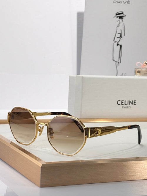 Celine sunglasses with gold round frames and light amber tinted lenses