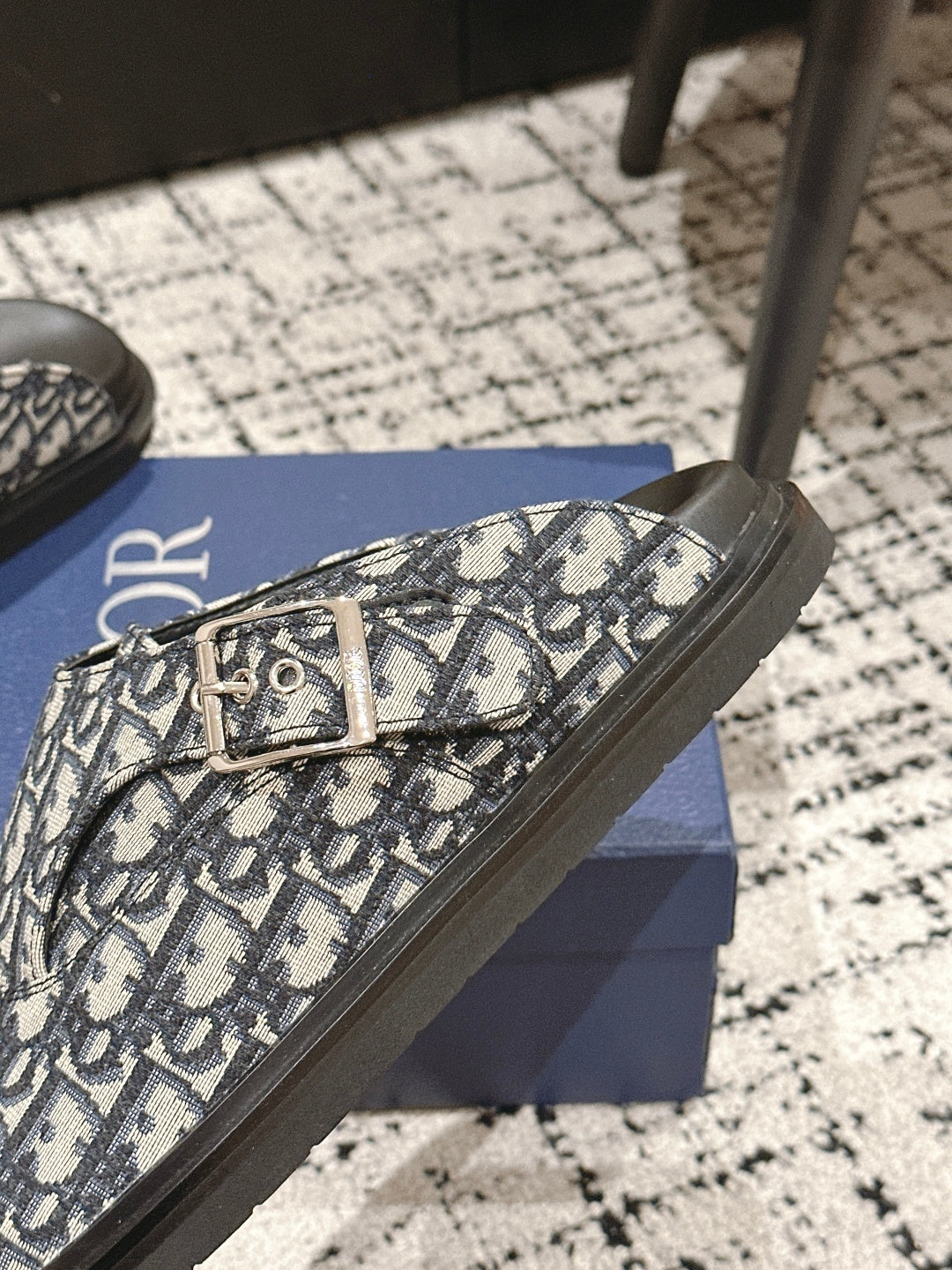 Dior slide sandal with buckle strap on Oblique logo print