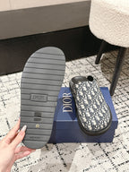 Dior slide sandal outsole with textured rubber tread, Oblique upper on box