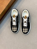 Burberry lace-up sneakers, black with check panel, white laces and white rubber sole