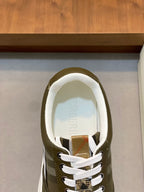 Burberry luxury sneaker upper, olive green lace-up front with check accents
