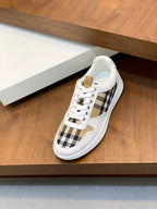 Burberry low-top sneakers with white uppers and check quarter panel, lace-up