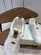 Burberry white leather sneakers with open collar, lace-up and gold-tone accents
