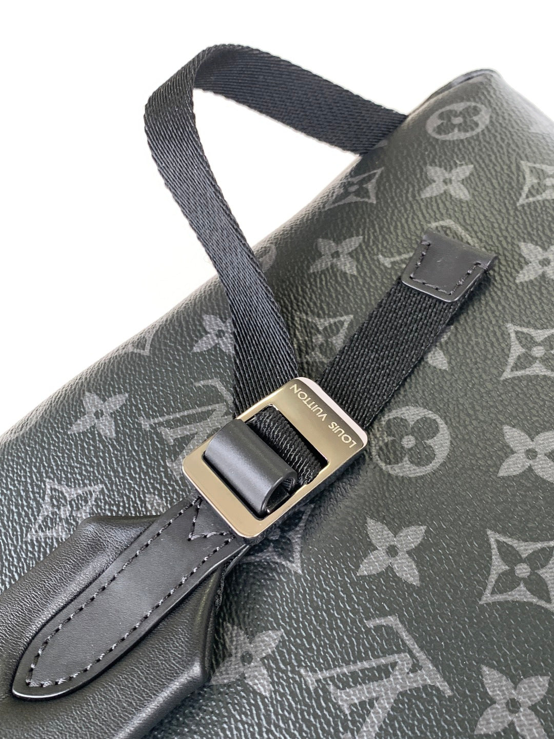 Louis Vuitton monogram bag strap with buckle and dark leather trim