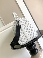 Louis Vuitton monogram duffel bag, white with black strap and zipper details