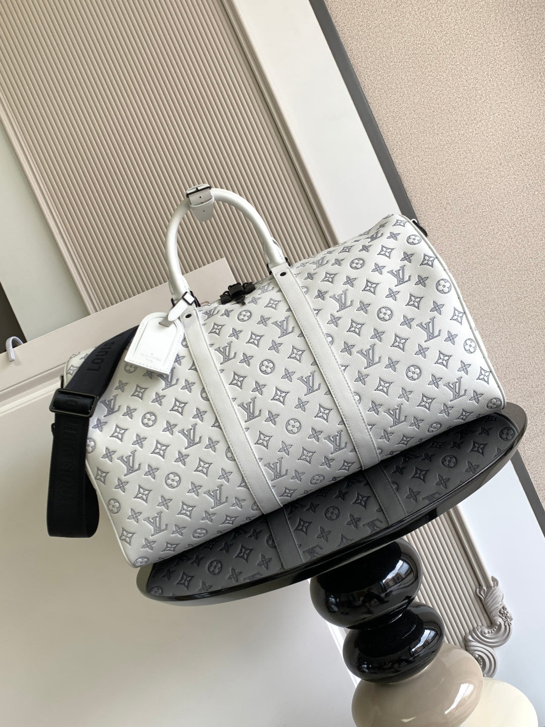 Louis Vuitton monogram duffel bag, white with black base and top handles