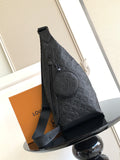 Louis Vuitton bag in dark embossed monogram leather, front flap and shoulder strap