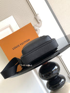 Louis Vuitton black leather crossbody bag with flap and front buckle