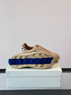 Sneakers with Burberry check details, beige knit upper and blue logo sole