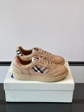 Sneakers with Burberry check panels, beige leather uppers and lace-up front