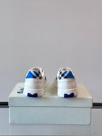 Burberry low-top sneakers, white with blue check heel tab and lace-up