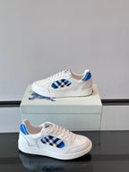 Burberry low-top sneakers, white with blue plaid logo detail and lace-up