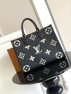 Louis Vuitton tote bag in dark canvas with monogram flower pattern and top handles