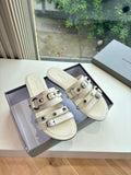 Balenciaga women's slide sandals in light cream leather with double buckles