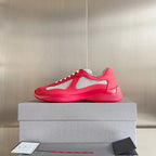 Prada unisex sneakers bright pink with gray mesh side panel and white lace-up