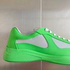 Prada unisex low-top sneakers, neon green and gray mesh with white lace-up trim