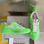 Prada unisex low-top sneakers, neon green with gray inserts and white lace-up
