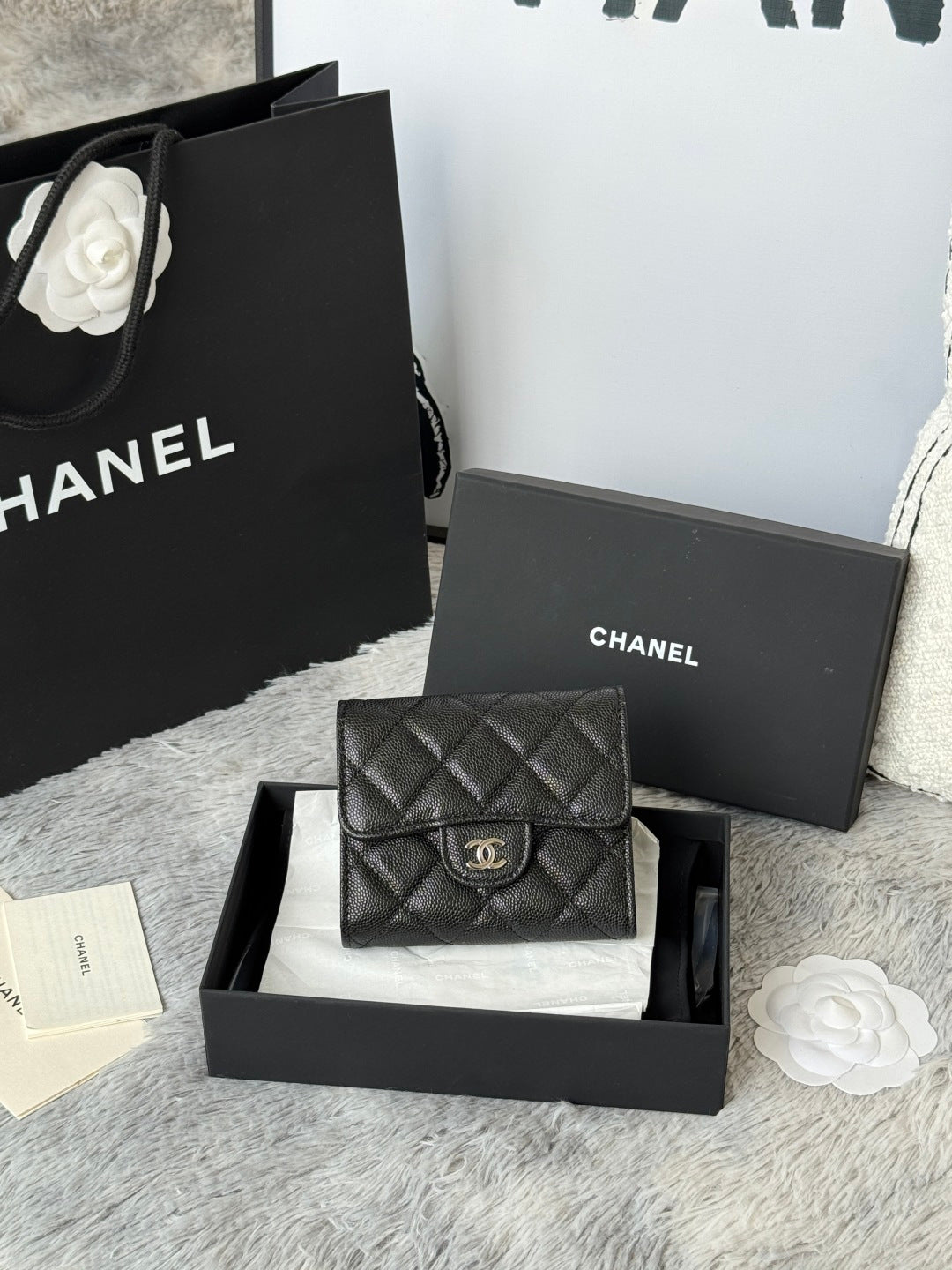 Black Chanel quilted leather small bag with flap and CC clasp