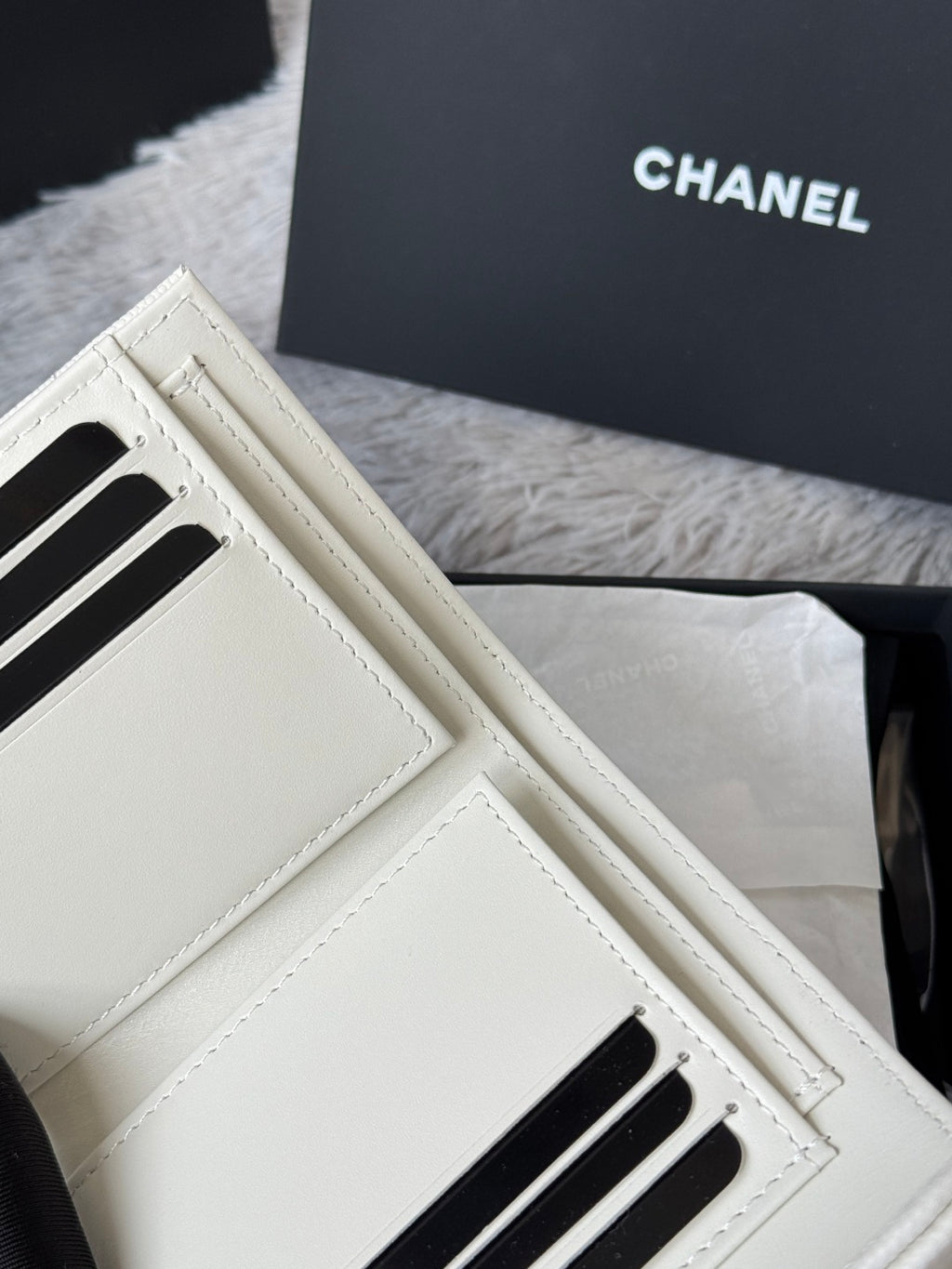 Off-white small bag wallet with card-slot front and stitched flap