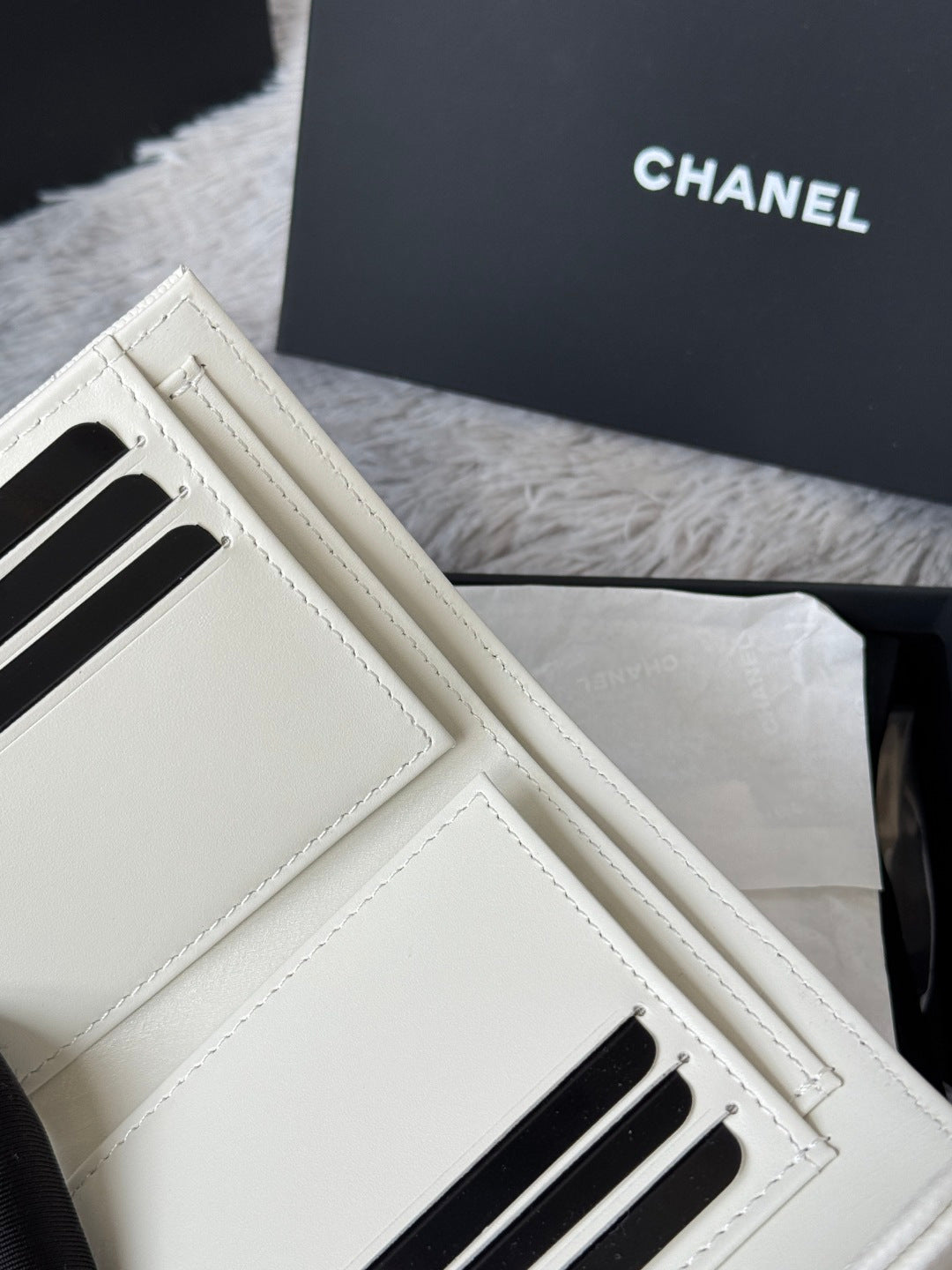 Off-white small bag wallet with card-slot front and stitched flap