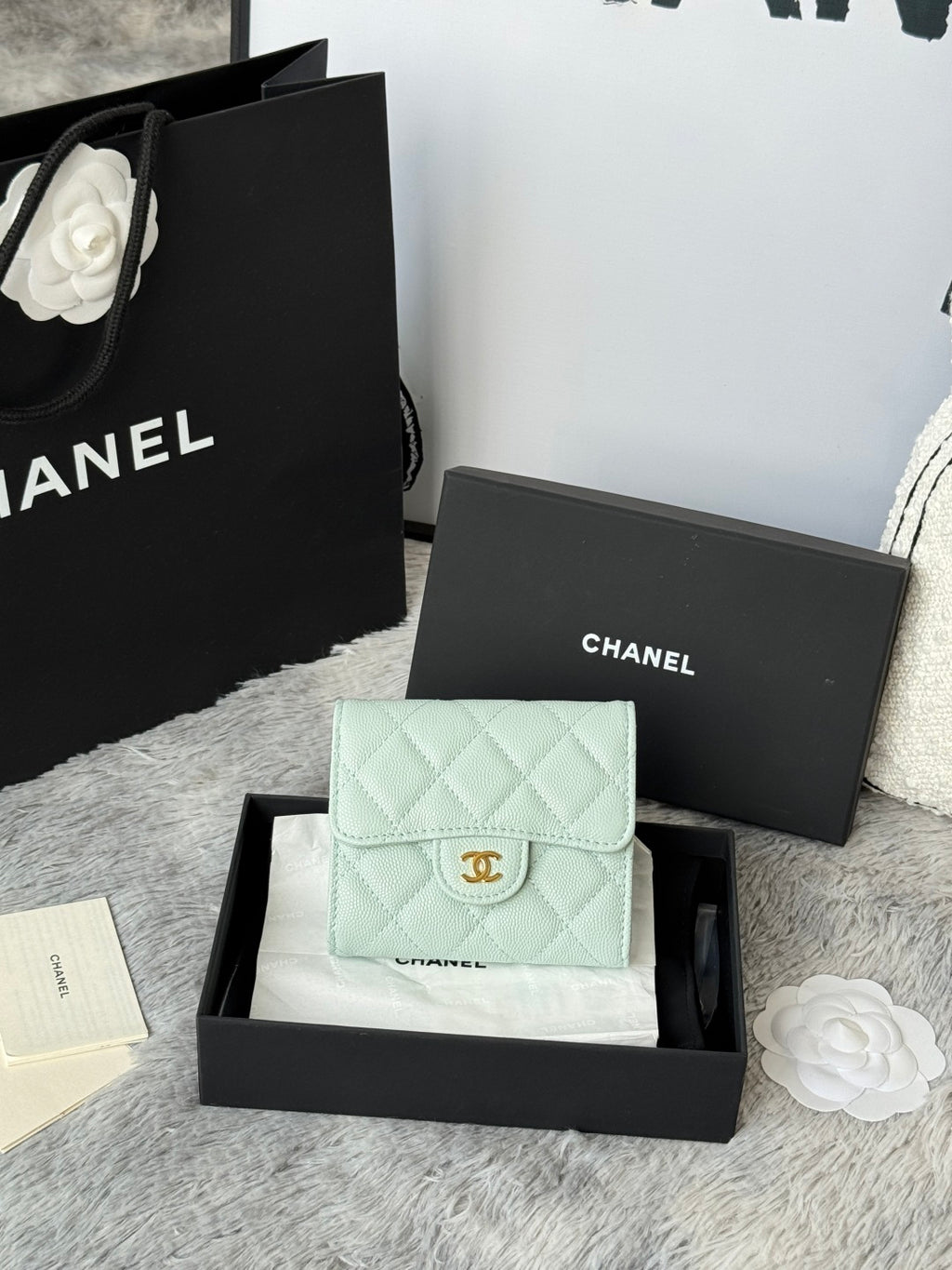 Mint quilted leather flap small bag with CHANEL CC logo and gold-tone hardware