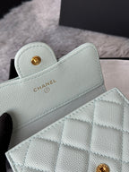 Mint quilted leather small bag with CHANEL logo on back panel