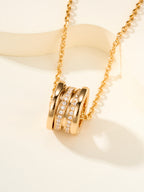 Gold hoop charm pendant necklace with pavé bands and chain links