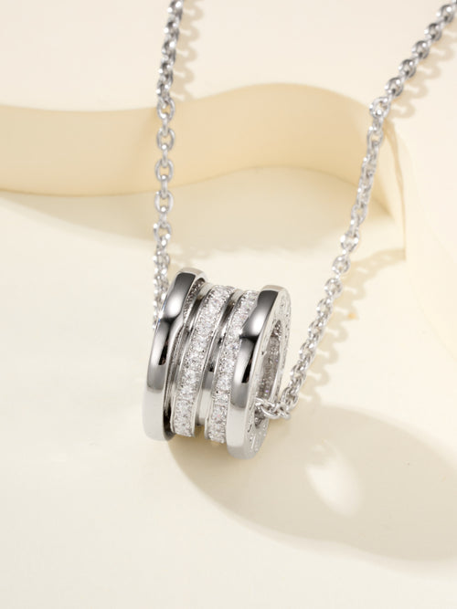 Silver hoop charm pendant necklace with pavé bands and chain links