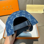 Blue monogram denim cap with adjustable strap, interior view