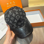 Louis Vuitton monogram cap viewed from side with stitched curved brim edge