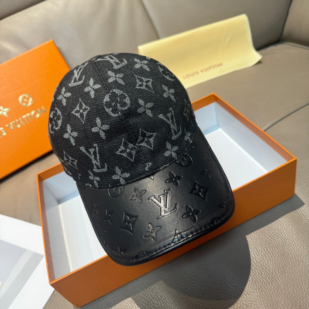 Louis Vuitton monogram baseball cap with leather-look brim and front button