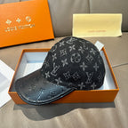 Louis Vuitton monogram cap with curved brim and tonal dark leather-look panel