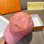 Louis Vuitton pink monogram baseball cap with top button and curved brim