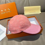 Louis Vuitton pink monogram baseball cap with curved brim and side panel stitching